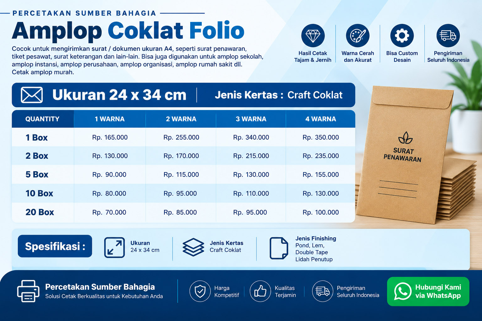 Harga Cetak Amplop Coklat Folio