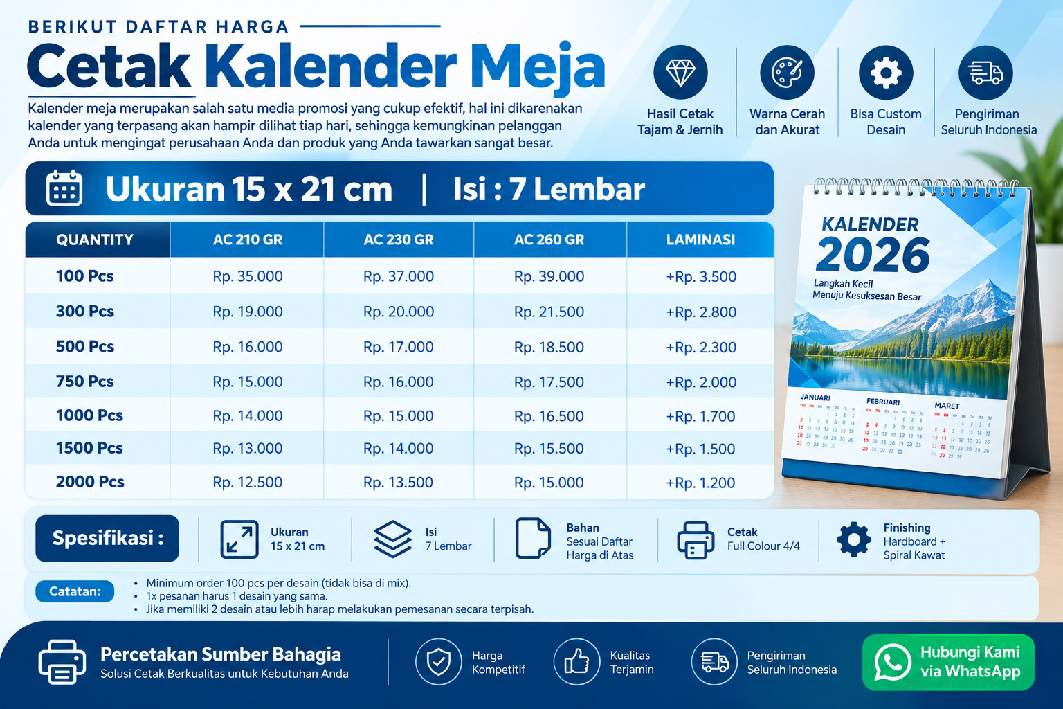 Harga Cetak Kalender Meja